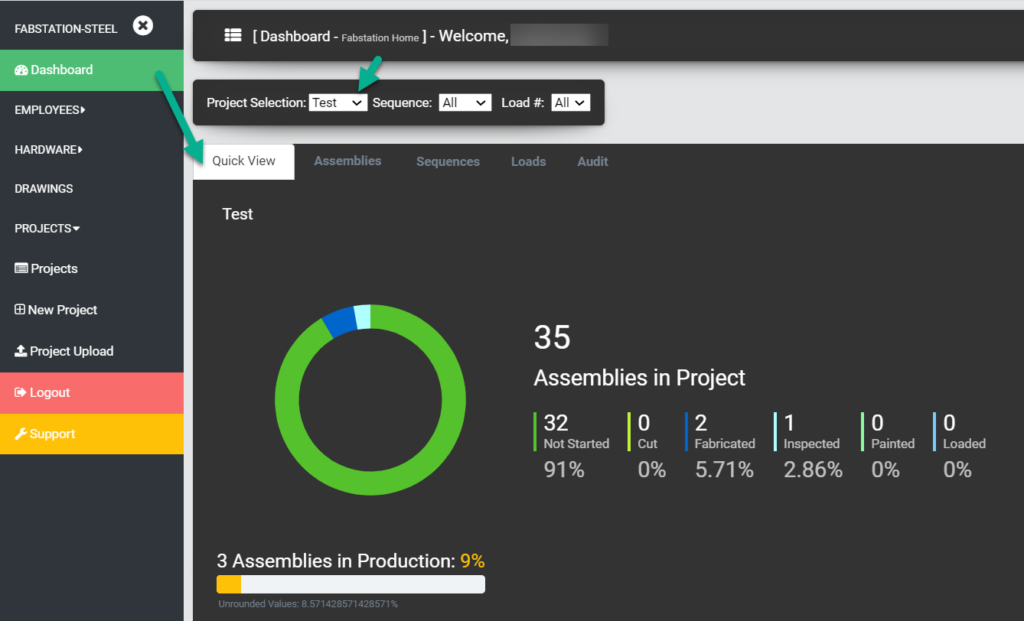 Quick view in Dashboard in FabStation